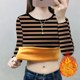 
Women's warm tops plus velvet thickened bottoming shirts for mothers casual and versatile 2025 autumn and winter new T-shirt stripes