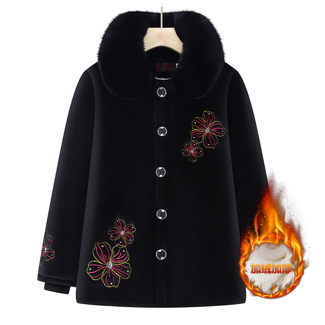 Middle-aged and elderly women's winter clothing, grandma's cotton-padded coat, elderly mother's thickened cotton-padded jacket, old lady's warm fur-collar cotton-padded coat