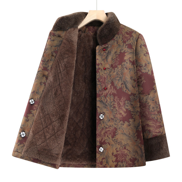 Grandma's winter cotton coat, middle-aged and elderly women's cotton jacket, plus velvet thickened elderly mother's winter coat, old lady's Tang suit
