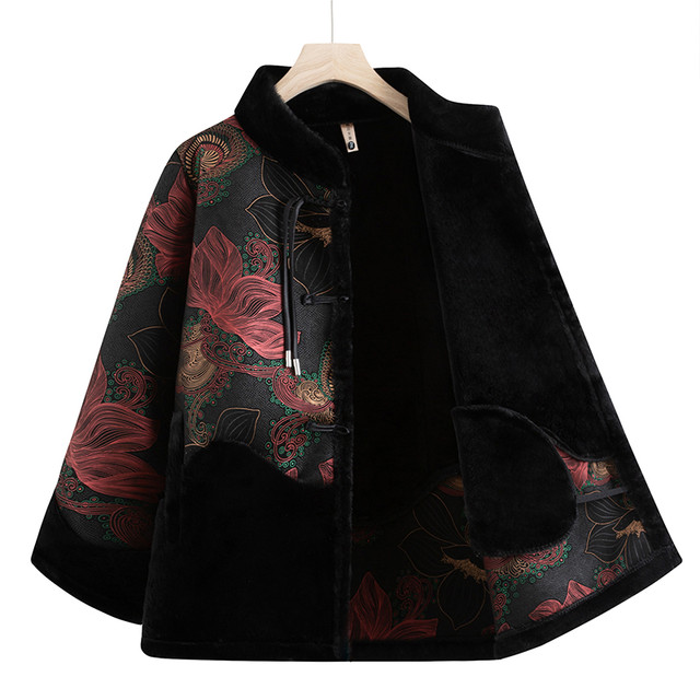 Western-style mother's new Chinese-style cotton-padded jacket, warm coat, middle-aged and elderly grandmother's outfit, old lady's autumn and winter velvet cotton coat