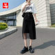 Black slit denim skirt for women in summer new high waist mid-length irregular hip A-line mesh skirt