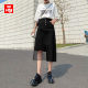 Black slit denim skirt for women in summer new high waist mid-length irregular hip A-line mesh skirt