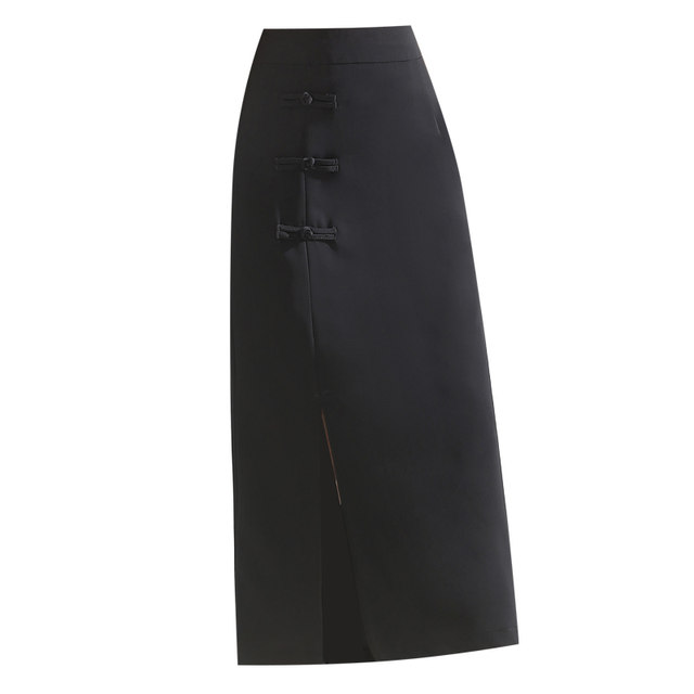 Retro Chinese style slit suit skirt for women 2025 summer thin high-waisted temperament slim straight hip long skirt