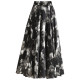 Printed chiffon large hem skirt long skirt for women 2025 summer new high-waist slimming A-line elastic waist skirt
