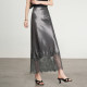 
Satin skirt for women summer 2025 new lace spliced ​​high waist temperament hip-packing A-line long skirt acetate fish tail skirt