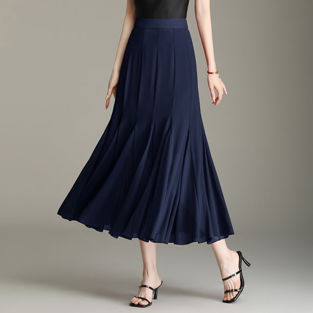 Switching fishtail design feels smooth and elegant chiffon skirt female summer high waist A -shaped thin bloom skirt