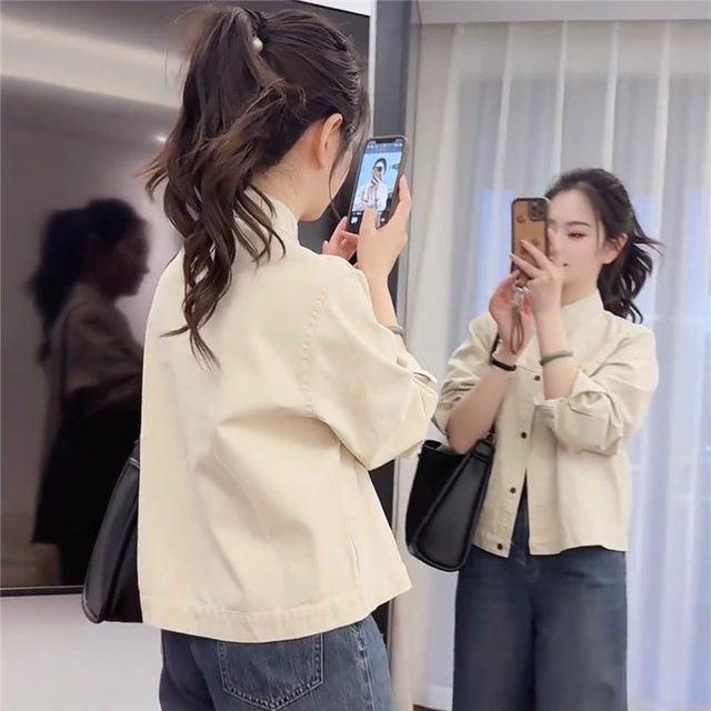 Work jacket women's short shirt 2025 spring new Korean loose high-end casual small jacket top