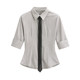 Walnut hot girl JK uniform slim white waist tie mid-sleeved shirt women's pure desire style slim short top
