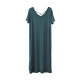 New dew -back long skirt female Xia Modal V -neck leisure bottom skirt short -sleeved dress large size loose A -line skirt
