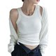 Women's summer ice silk modal inner layered top with all-in-one knitted ribbed camisole with chest pad
