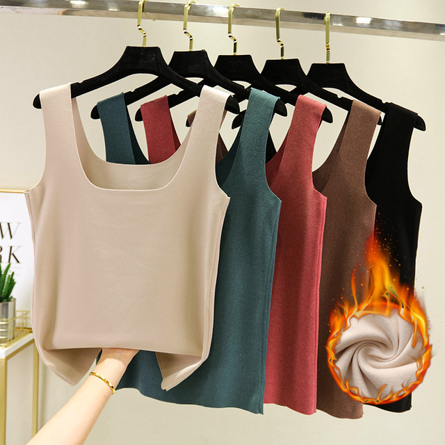 No trace dongto thermal vest Women's autumn and winter slim -fitting double -sided velvet warm inner, U -neck thick inner wearing bottom shirt