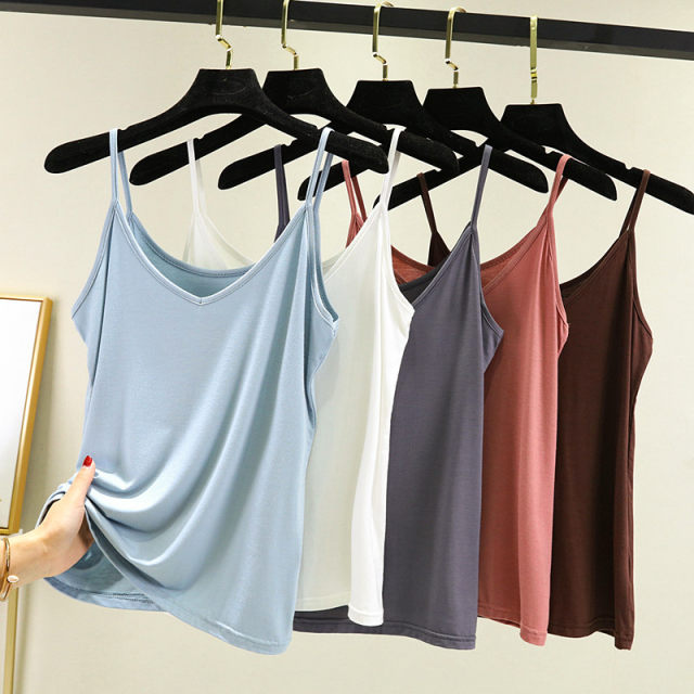 Summer solid color suspender vest female loose V -neck sleeveless Modal thin inside with large size versatile base top