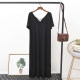 New dew -back long skirt female Xia Modal V -neck leisure bottom skirt short -sleeved dress large size loose A -line skirt
