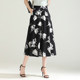 Fashion printed A-line skirt for women in summer 2025 new high-waisted slim drooping skirt mid-length commuting large hem skirt