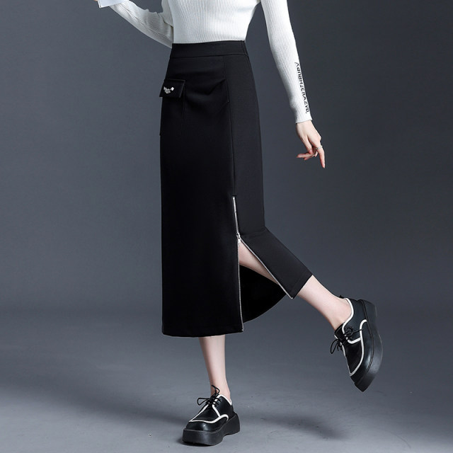 Straight skirt for women in spring and autumn 2025 new design zipper slit one-step skirt to make them look slim and high waist hip mid-length skirt

