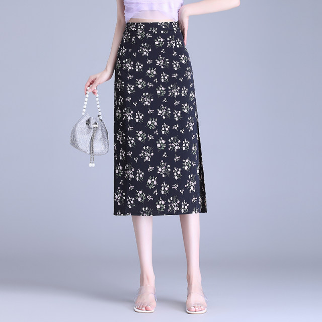 Temperature printed skirt for women in summer 2025 new high-end slim fit slit one-step skirt mid-length hip-cover skirt