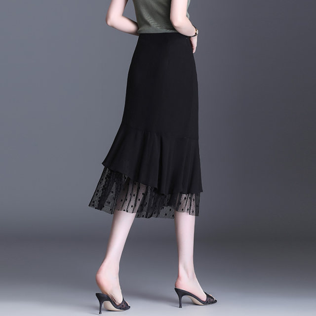 Irregular slim chiffon fishtail skirt for women in summer skirt for mid-length mesh splicing hip-pack skirt one-step skirt