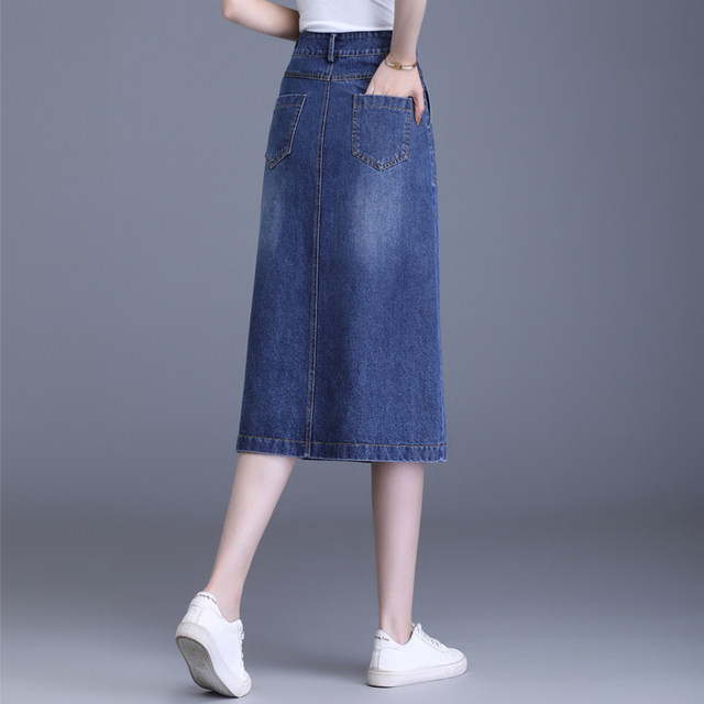 2025 Spring and Autumn New hip-covered skirt for women with high waist button denim skirt mid-length slimming one-step skirt casual skirt
