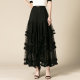 Temperament lace mesh skirt for women 2025 summer new high-waisted slim sweet and fluffy cake A-line long skirt