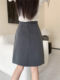 Large size retro gray suit skirt for women summer mid-skirt high waist pocket A-line skirt slim mid-length hip-cover skirt
