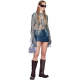 Niche design sense ripped lace perspective denim printed shirt female hottie sleeve hollow top for women