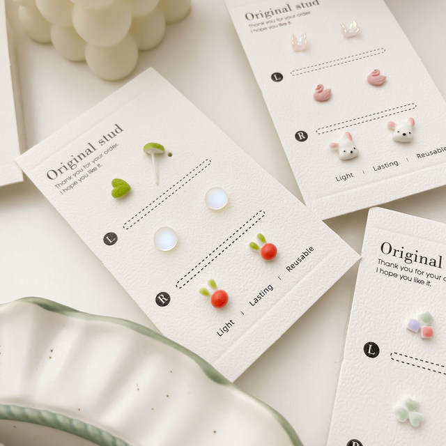 Bio-porcelain ear piercing earring set, cute student sleep-free anti-allergic earrings, women's ceramic anti-blocking earrings