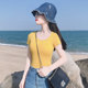 Korean version of summer new fashionable age-reducing ginger large round neck pure cotton slim short-sleeved T-shirt women's top Korean version ins