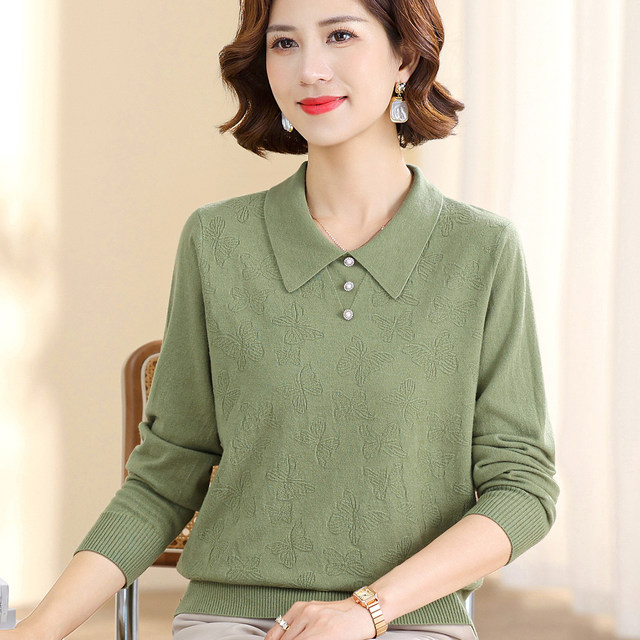 Western mother spring bottoming shirt 2025 new middle-aged and elderly women's spring and autumn knitted tops and temperament sweaters
