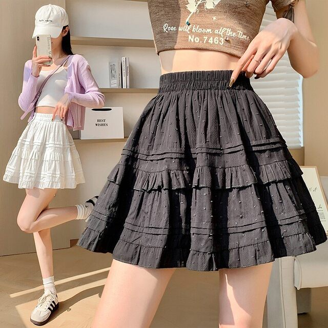 Lace spring and summer new puffy skirt white cake skirt ultra short hot girl versatile high waist small skirt women
