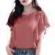 Temperate ruffled chiffon shirt short-sleeved 2024 summer new large size loose slim T-shirt belly covering top for women

