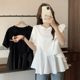 Large size fat mm ruffled spliced ​​short-sleeved T-shirt for women 2024 summer new design, age-reducing slim top for women
