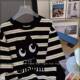 Extra large size 300Jin [Jin equals 0.5 kg] Black striped short-sleeved T-shirt for women 2025 new summer loose casual couple versatile t-shirt

