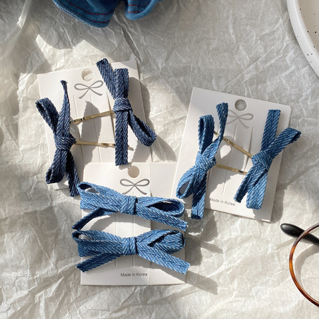 2 packs Korean denim hairpin baby girl sweet and cool cute hairpin children's bangs clip one-length headdress