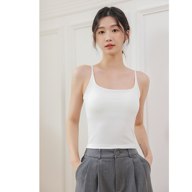Modal beautiful back traceless small suspender vest for women ice ribbon chest pad short inner bottom strap strap underwear top
