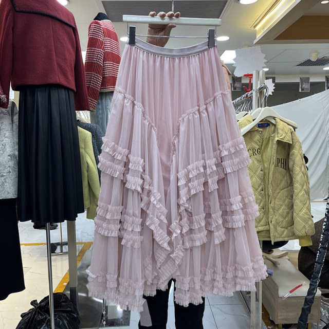 Heavy Gong Wooden Ear Switching Large Symnomy Skirt Putch Cake Skirts Autumn and Winter high -waist A -line skirt Fairy Skirt