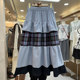 Retro contrasting plaid spliced ​​ruffled skirt for women in spring and summer 2025 new design a-line cake skirt