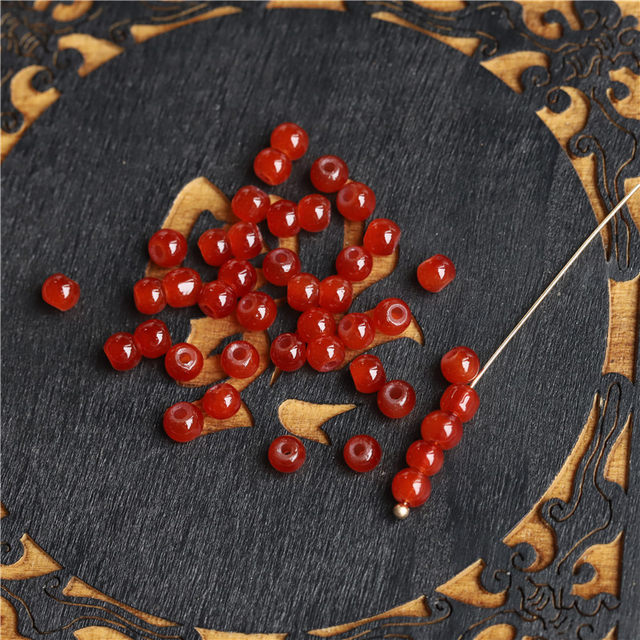 Imitation agate red glass lacquer beads DIY ancient style hair flowers and flowers pendant flower heart bud jewelry accessories
