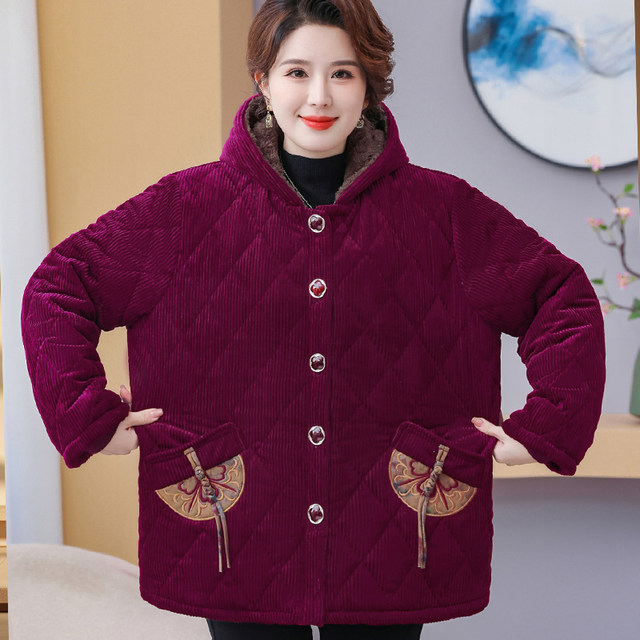 Middle-aged and elderly plus size women's winter clothing velvet cotton jacket fat grandma extra fat belly-covering mother warm cotton clothes thick coat