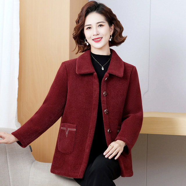 Fat mother plus size plus wool coat middle-aged and elderly people autumn and winter women's clothing plus fat wool coat grandma thick clothes