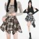 Retro old hot girl pleated skirt for women in autumn and winter irregular contrasting color plaid A-line skirt anti-exposure skirt pants