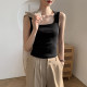 Black square collar suspender vest for women 2025 new summer wear wide shoulder straps cotton bottom sleeveless top