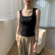 Black square collar suspender vest for women 2025 new summer wear wide shoulder straps cotton bottom sleeveless top