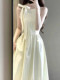 French coffee break neck strap dress for women with summer waist slim lace temperament gentle sleeveless vest long skirt
