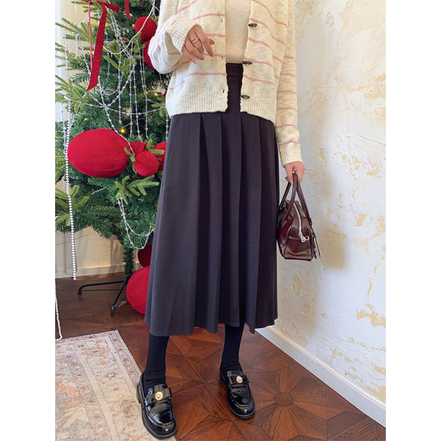Princess Zilulai folding fan~ versatile mid-length high-waisted A-line pleated skirt 06X