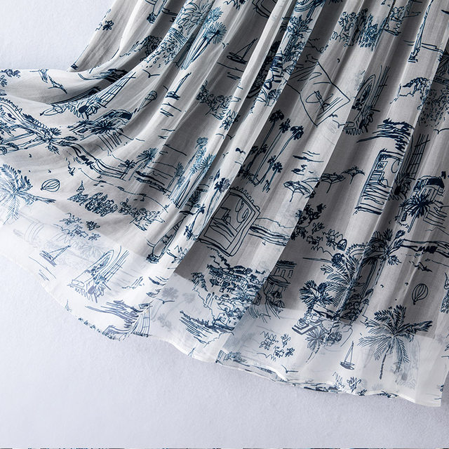 Chinese style commuting retro literary printed silk mulberry silk skirt small midi skirt flowing with flowing