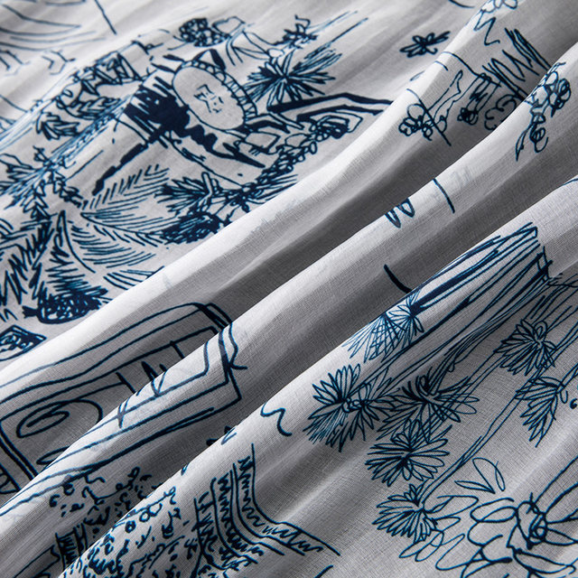 Chinese style commuting retro literary printed silk mulberry silk skirt small midi skirt flowing with flowing
