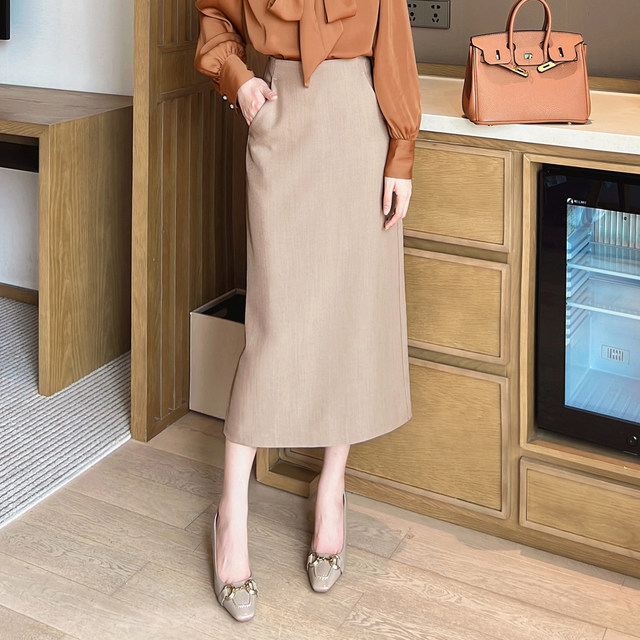 Suit straight skirt for women in spring and autumn 2025 new high-waisted slim A-line skirt versatile temperament pocket hip skirt