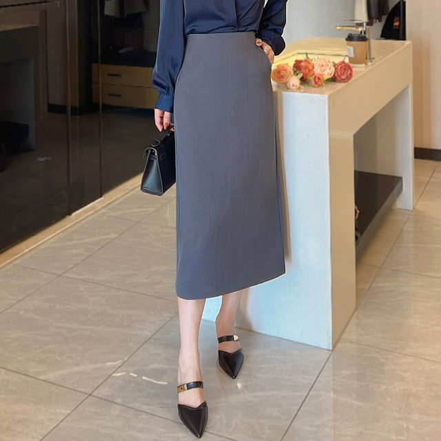 Suit straight skirt for women in spring and autumn 2025 new high-waisted slim A-line skirt versatile temperament pocket hip skirt