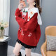 Sweet and gentle style Christmas red doll collar sweater for women in autumn and winter 2023 new Korean style top