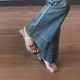 
French silver thick heel sandals for women 2024 summer new style outside with bow-tie exposed strap sandals for women
